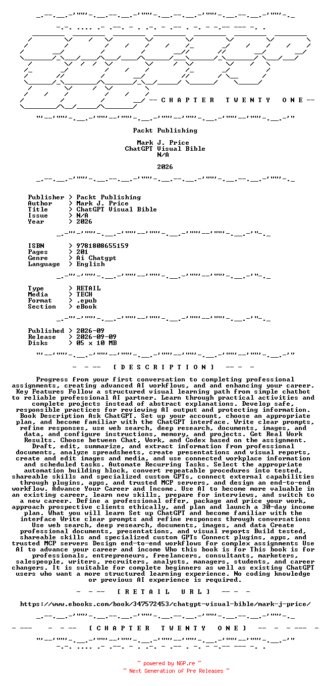 NFO for the release Packt.Publishing.-.ChatGPT.Visual.Bible.2026.RETAIL.EPUB.eBook-CTO by CTO