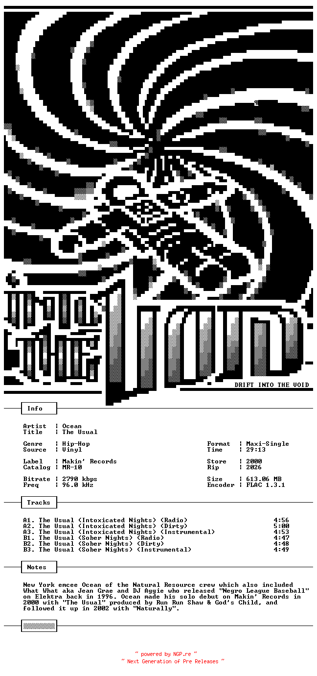 NFO for the release Ocean-The_Usual-VLS-FLAC-2000-THEVOiD by THEVOiD