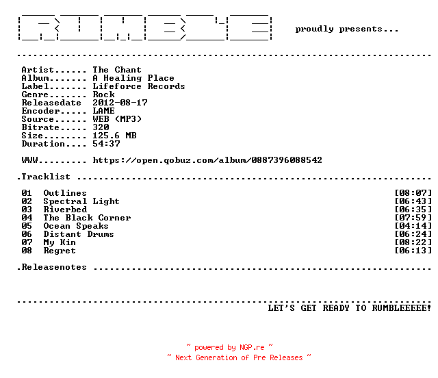 NFO for the release The_Chant-A_Healing_Place-(WEB)-2012-RUMBLE by RUMBLE