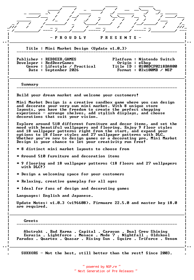 NFO for the release Mini_Market_Design_Update_v1.0.3_NSW-SUXXORS by SUXXORS