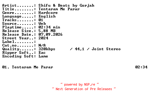 NFO for the release Shifu_and_Beats_by_Gorjah-Tentaram_Me_Parar-SINGLE-WEB-2024-XTC_iNT by XTC_iNT