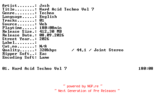 NFO for the release JXSH-HARD_ACID_TECHNO_VOL_7-WEB-2026-XTC_iNT by XTC_iNT