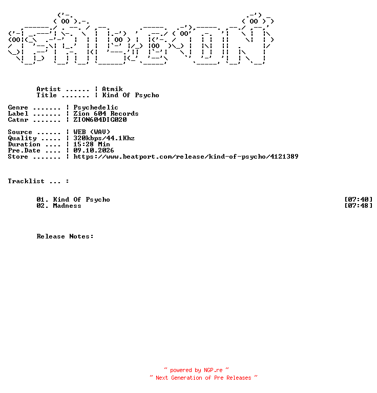 NFO for the release Atmik-Kind_Of_Psycho-(ZION604DIG020)-WEB-2023-FALCON by FALCON