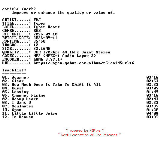 NFO for the release FKJ-Tyber-WEB-2026-ENRiCH by ENRiCH