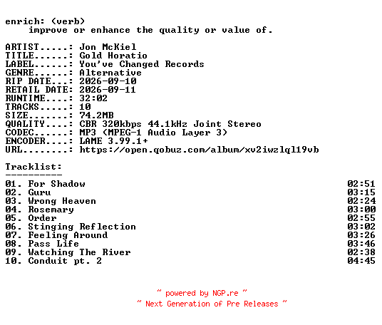 NFO for the release Jon_McKiel-Gold_Horatio-WEB-2026-ENRiCH by ENRiCH