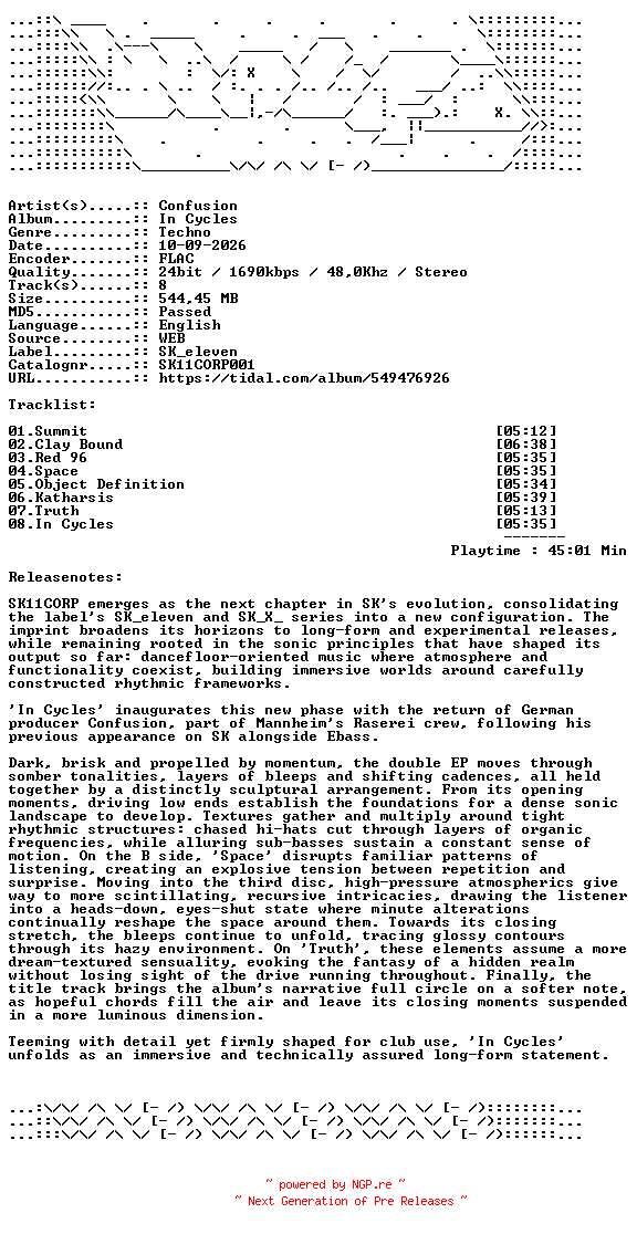NFO for the release Confusion-In_Cycles-SK11CORP001-24BIT-WEB-FLAC-2026-WAVED by WAVED