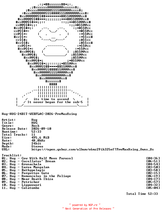 NFO for the release Hug-HUG-24BIT-WEBFLAC-2026-PreMaxXxing by PreMaxXxing