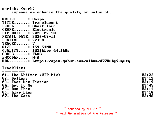 NFO for the release Caspa-Translucent-EP-16BIT-WEB-FLAC-2026-ENRiCH by ENRiCH