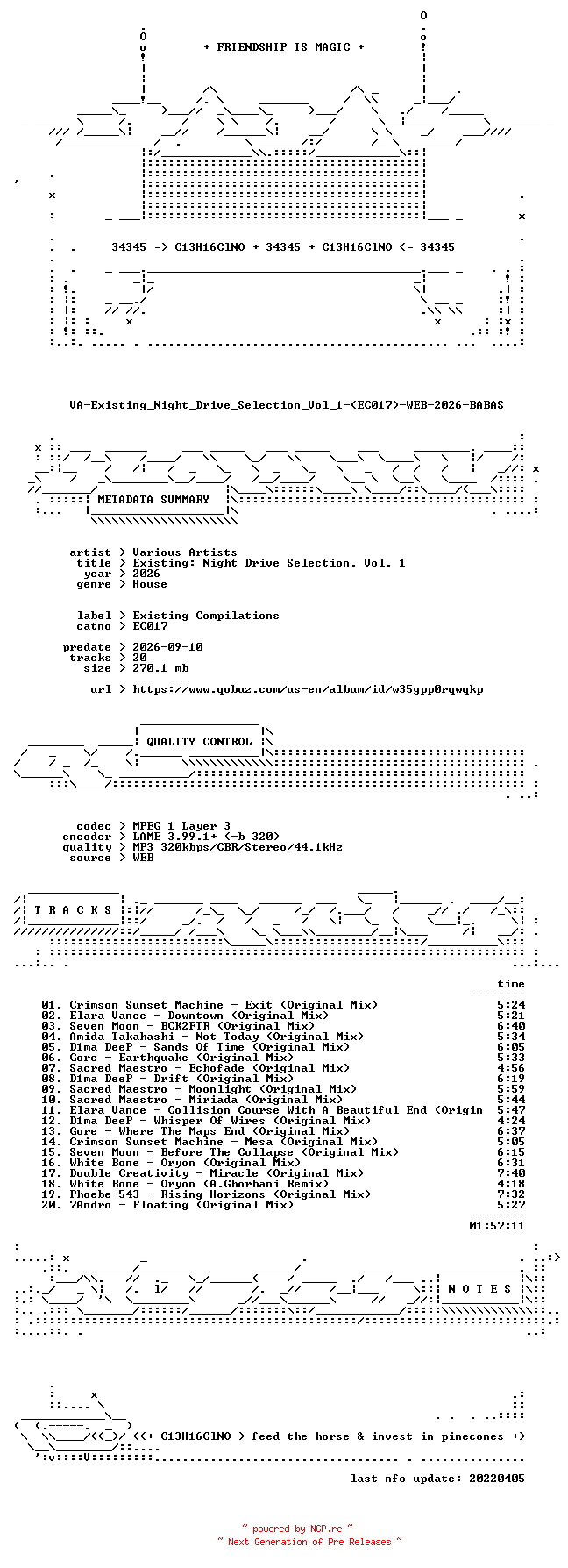 NFO for the release VA-Existing_Night_Drive_Selection_Vol_1-(EC017)-WEB-2026-BABAS by BABAS