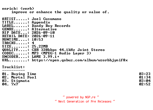 NFO for the release Joel_Cusumano-Appendix-EP-WEB-2026-ENRiCH by ENRiCH