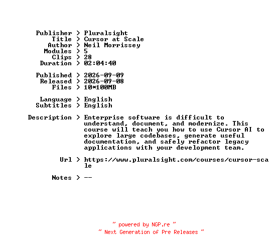 NFO for the release Pluralsight.Cursor.at.Scale.2026.BOOKWARE-GETH by GETH