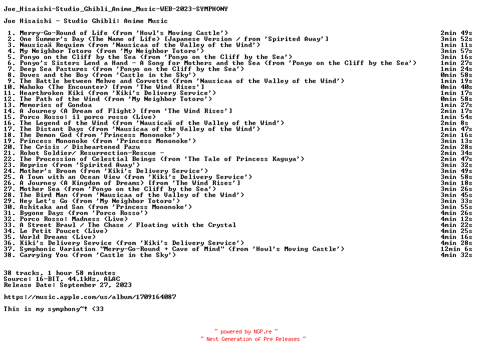 NFO for the release Joe_Hisaishi-Studio_Ghibli_Anime_Music-WEB-2023-SYMPHONY by SYMPHONY