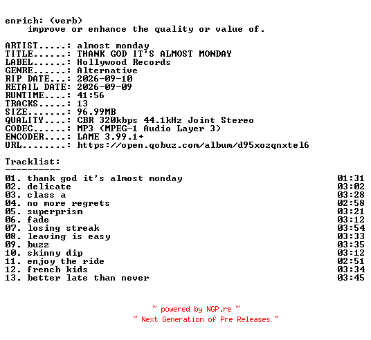 NFO for the release almost_monday-THANK_GOD_ITS_ALMOST_MONDAY-WEB-2026-ENRiCH by ENRiCH