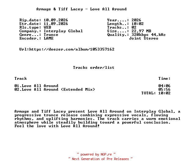 NFO for the release Armage_And_Tiff_Lacey_-_Love_All_Around-(ITPG308)-WEB-2026-FMC by FMC