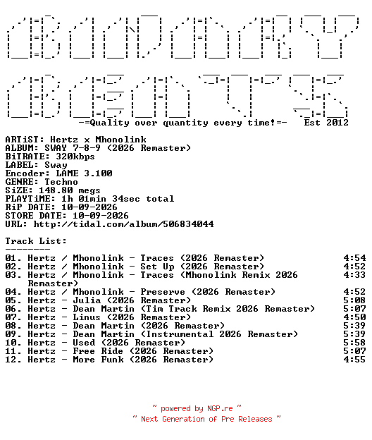 NFO for the release Hertz_x_Mhonolink-SWAY_7-8-9_(2026_Remaster)-(SWAY100789)-WEB-2026-BB by BB