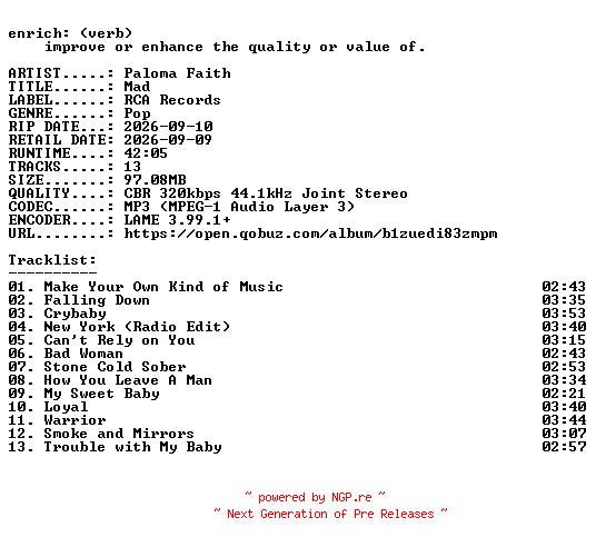 NFO for the release Paloma_Faith-Mad-WEB-2026-ENRiCH by ENRiCH