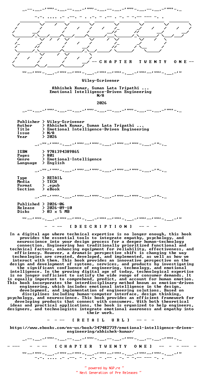 NFO for the release Wiley-Scrivener.-.Emotional.Intelligence-Driven.Engineering.2026.RETAIL.EPUB.eBook-CTO by CTO