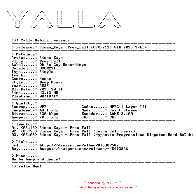 NFO for the release Sinan_Kaya--Free_Fall-(OSCR211)-WEB-2025-YALLA by YALLA