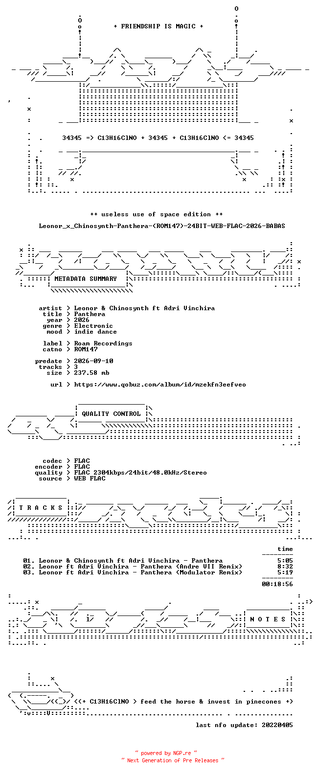 NFO for the release Leonor_x_Chinosynth-Panthera-(ROM147)-24BIT-WEB-FLAC-2026-BABAS by BABAS