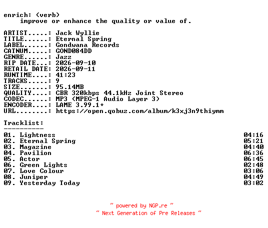 NFO for the release Jack_Wyllie-Eternal_Spring-(GOND084DD)-WEB-2026-ENRiCH by ENRiCH