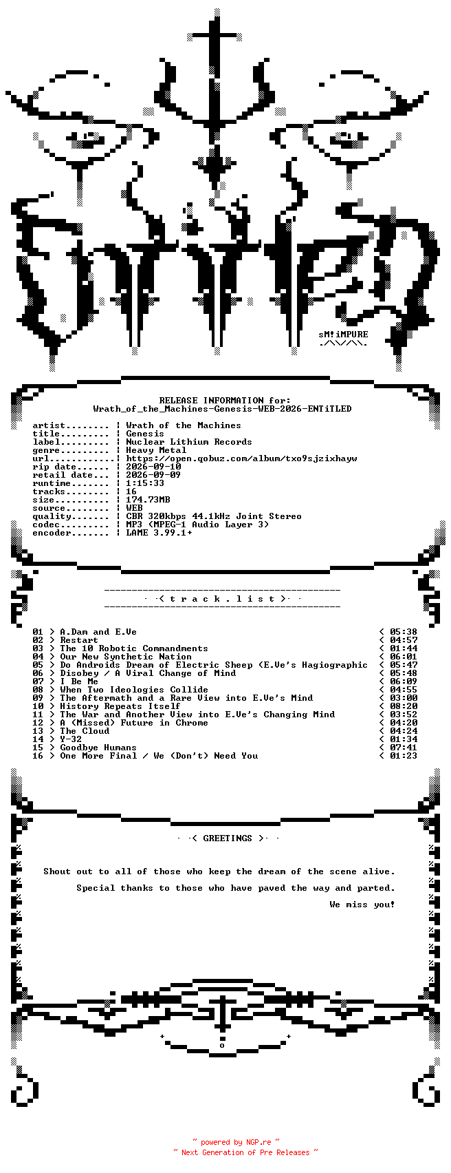 NFO for the release Wrath_of_the_Machines-Genesis-WEB-2026-ENTiTLED by ENTiTLED