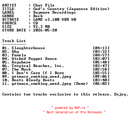 NFO for the release Chat_Pile-Gods_Country-(Japanese_Edition)-2026-r35 by r35