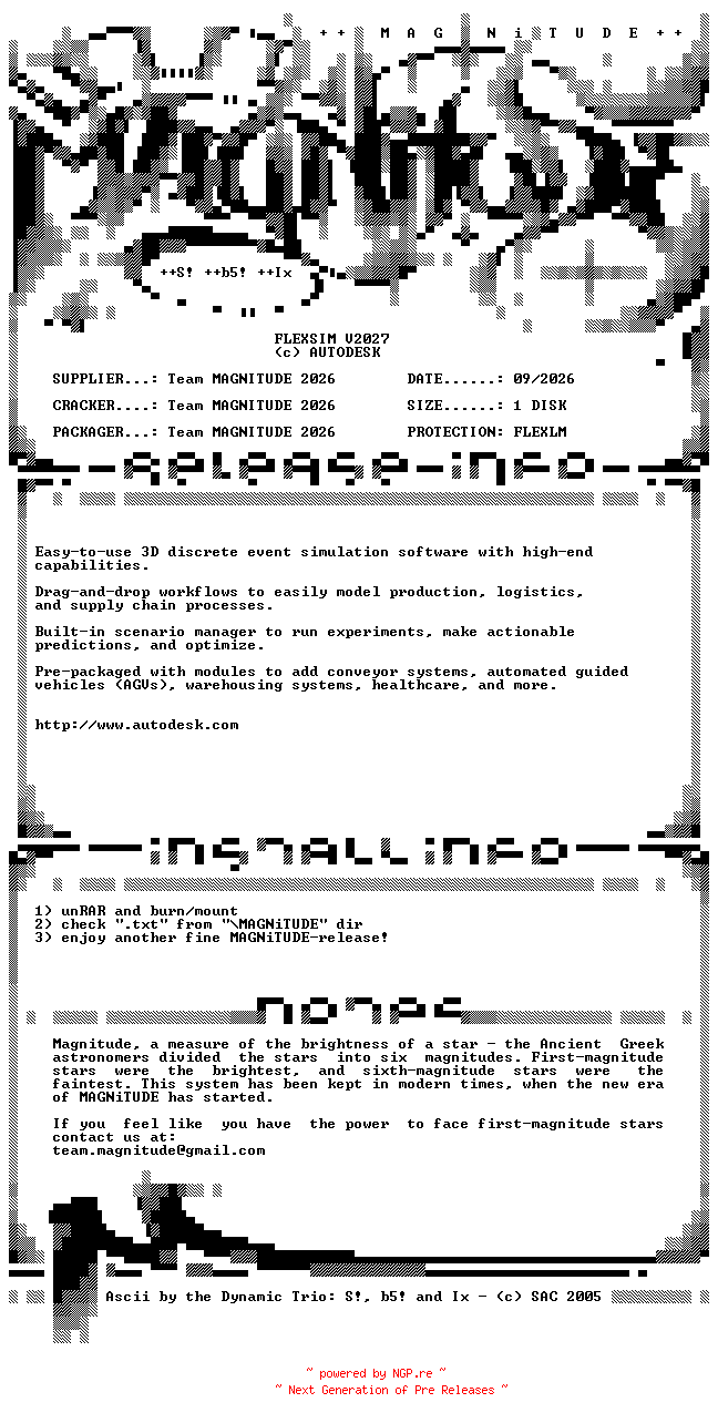 NFO for the release AUTODESK.FLEXSIM.V2027-MAGNiTUDE by MAGNiTUDE