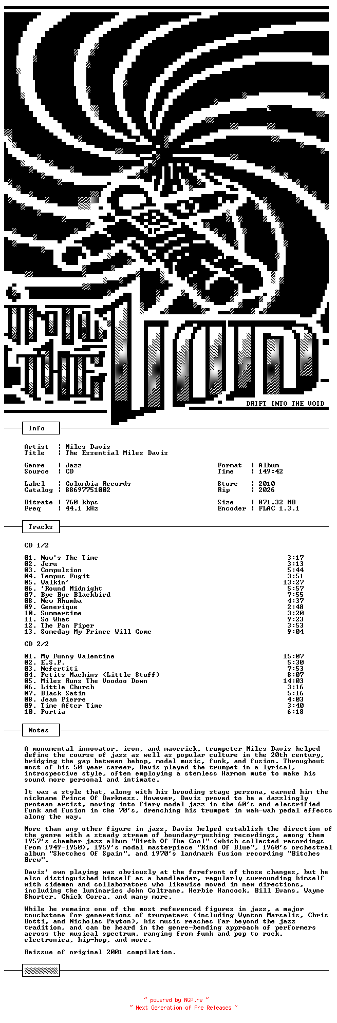 NFO for the release Miles_Davis-The_Essential_Miles_Davis-Reissue-2CD-FLAC-2010-THEVOiD by THEVOiD