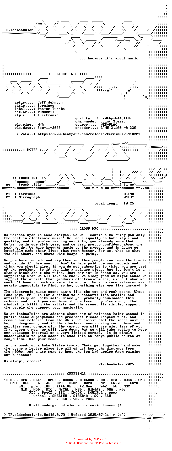 NFO for the release Jeff_Johnson-Terminus-(PANAM014)-WEB-2026-TR by TR