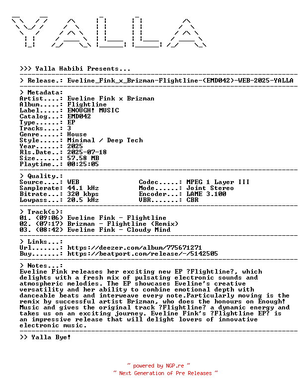 NFO for the release Eveline_Fink_x_Brizman-Flightline-(EMD042)-WEB-2025-YALLA by YALLA