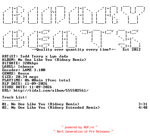 NFO for the release Todd_Terry_x_Lyn_Jada-No_One_Like_You_(Ridney_Remix)-(INHR907)-WEB-2026-BB by BB