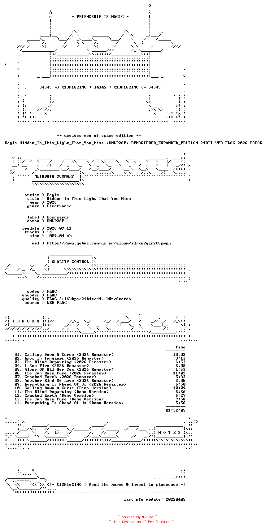 NFO for the release Regis-Hidden_In_This_Light_That_You_Miss-(DNLP28E)-REMASTERED_EXPANDED_EDITION-24BIT-WEB-FLAC-2026-BABAS by BABAS