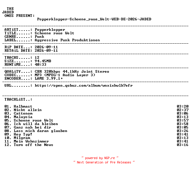 NFO for the release Popperklopper-Schoene_raue_Welt-WEB-DE-2026-JADED by JADED