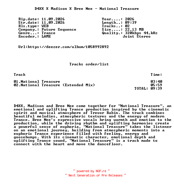 NFO for the release D4XX_X_Madison_X_Bree_Nee_-_National_Treasure-(FS334)-WEB-2026-FMC by FMC