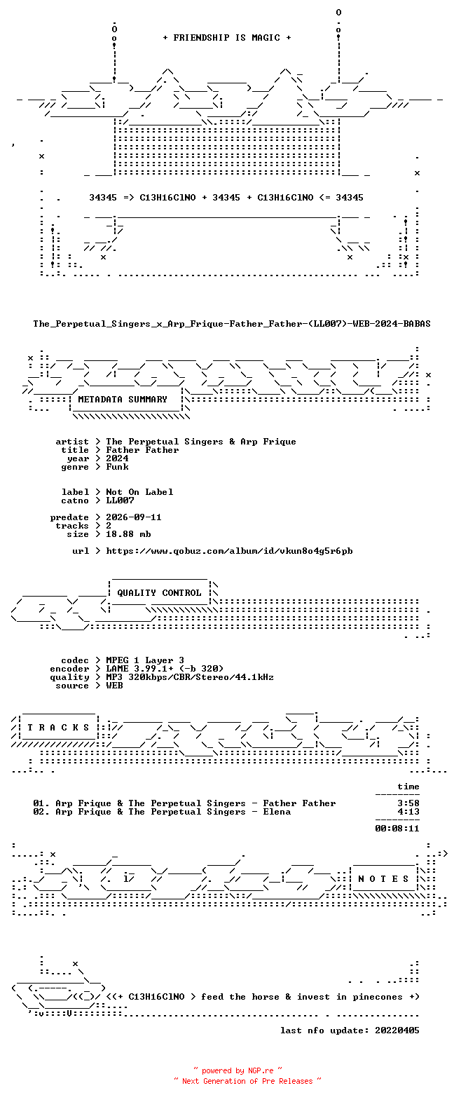 NFO for the release The_Perpetual_Singers_x_Arp_Frique-Father_Father-(LL007)-WEB-2024-BABAS by BABAS