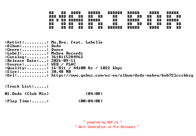 NFO for the release Ma.Bra._feat._Labelle-Dodo-SINGLE-16BIT-WEB-FLAC-2026-MARiBOR by MARiBOR