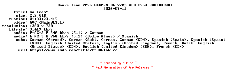 NFO for the release Danke.Team.2026.GERMAN.DL.720p.WEB.h264-SAUERKRAUT by SAUERKRAUT