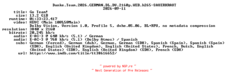 NFO for the release Danke.Team.2026.GERMAN.DL.DV.2160p.WEB.h265-SAUERKRAUT by SAUERKRAUT