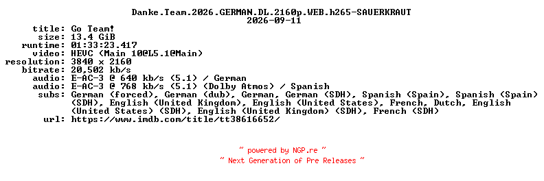 NFO for the release Danke.Team.2026.GERMAN.DL.2160p.WEB.h265-SAUERKRAUT by SAUERKRAUT