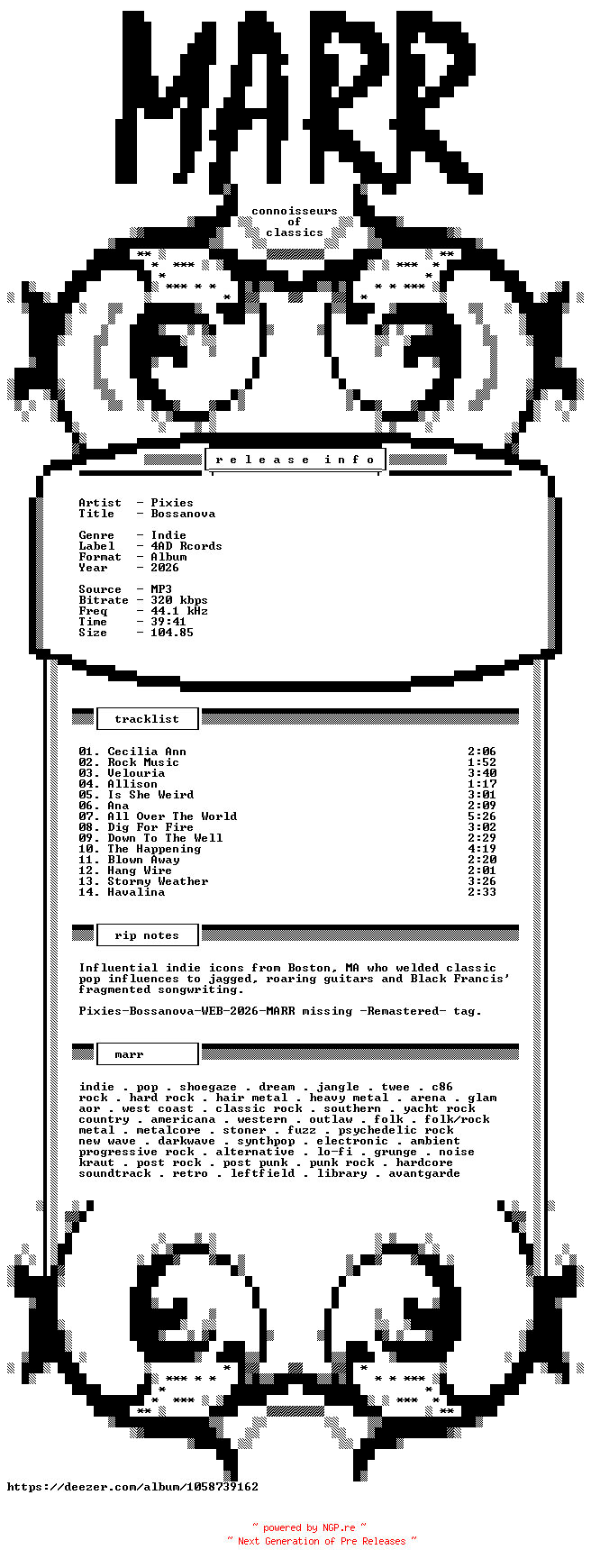 NFO for the release Pixies-Bossanova-Dirfix-Remastered-WEB-2026-MARR by MARR