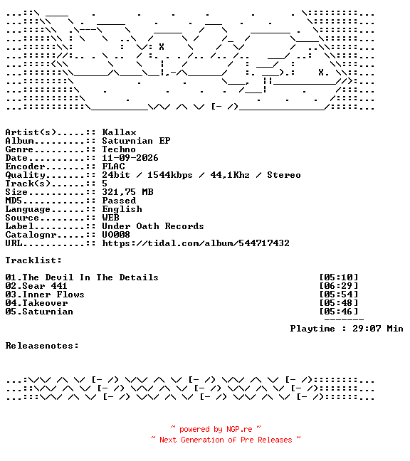 NFO for the release Kallax-Saturnian_EP-UO008-24BIT-WEB-FLAC-2026-WAVED by WAVED