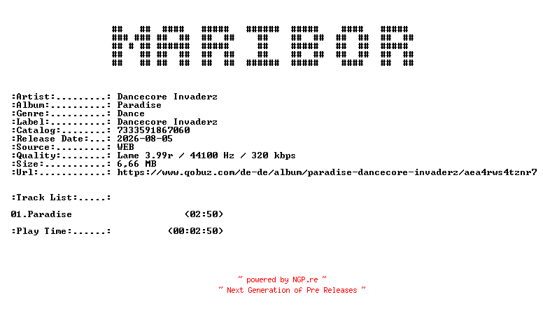 NFO for the release Dancecore_Invaderz-Paradise-SINGLE-WEB-2026-MARiBOR by MARiBOR