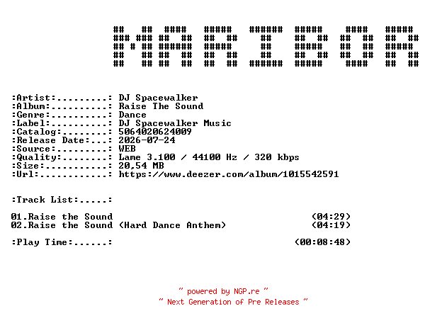 NFO for the release DJ_Spacewalker-Raise_The_Sound-(3846923)-WEB-2026-MARiBOR by MARiBOR