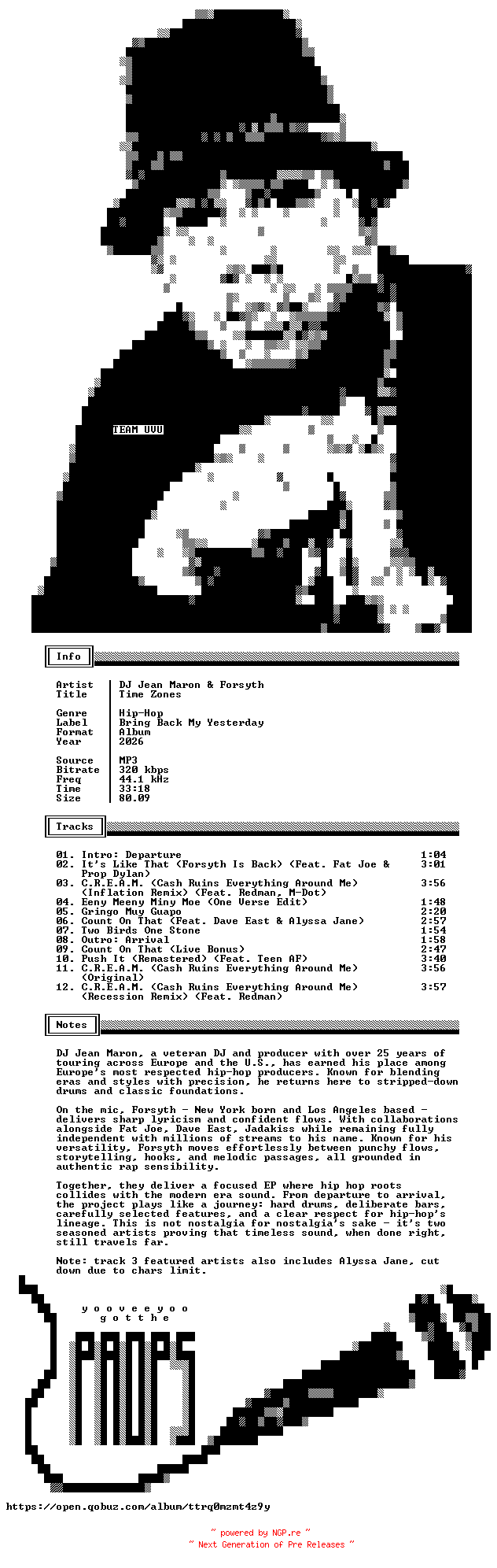 NFO for the release DJ_Jean_Maron_and_Forsyth-Time_Zones-WEB-2026-UVU by UVU