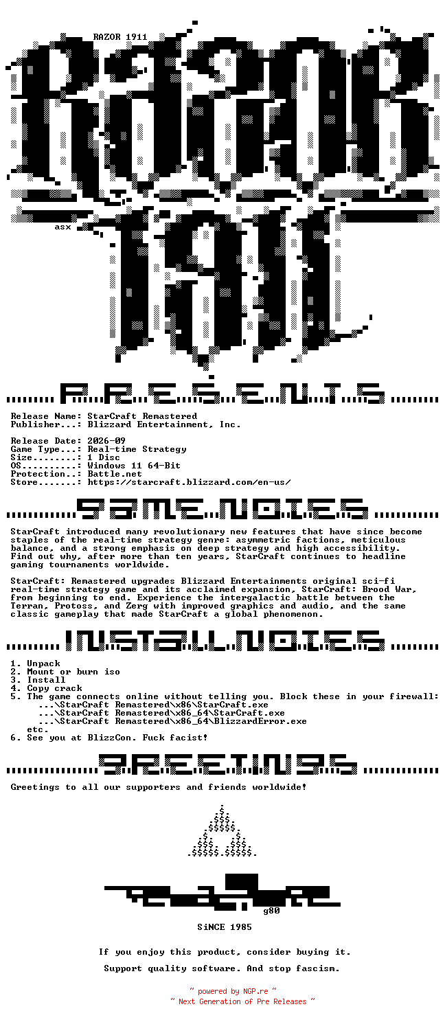 NFO for the release StarCraft_Remastered-Razor1911 by Razor1911