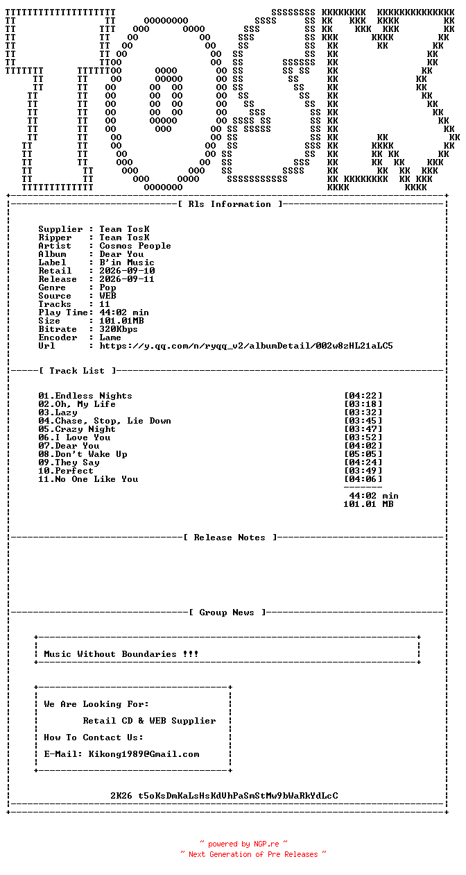 NFO for the release Cosmos_People-Dear_You-WEB-CN-2026-TosK by TosK