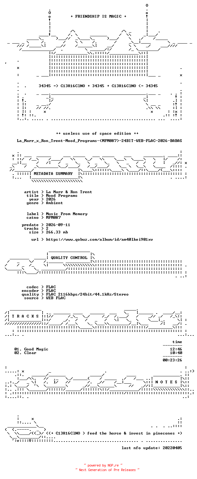 NFO for the release La_Marr_x_Ron_Trent-Mood_Programs-(MFM087)-24BIT-WEB-FLAC-2026-BABAS by BABAS