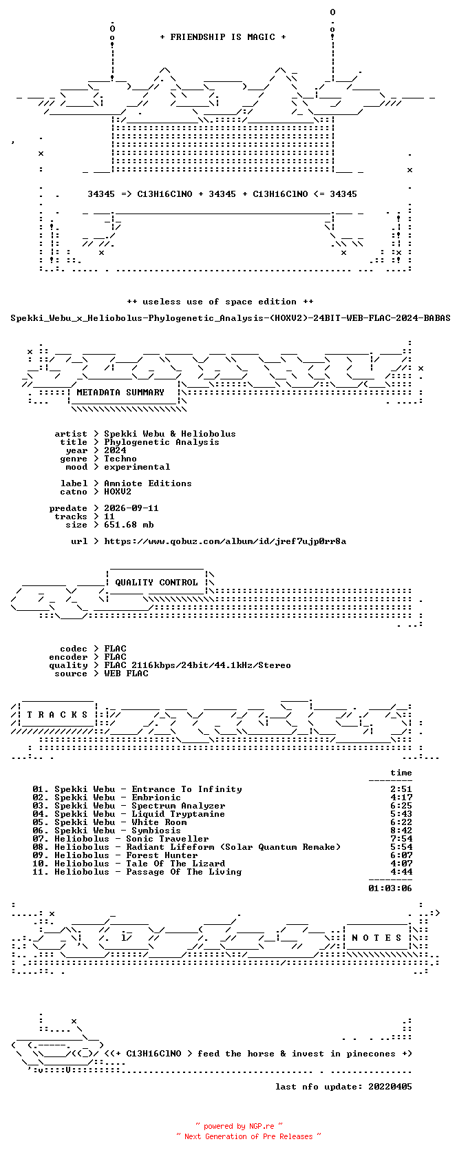 NFO for the release Spekki_Webu_x_Heliobolus-Phylogenetic_Analysis-(HOXV2)-24BIT-WEB-FLAC-2024-BABAS by BABAS