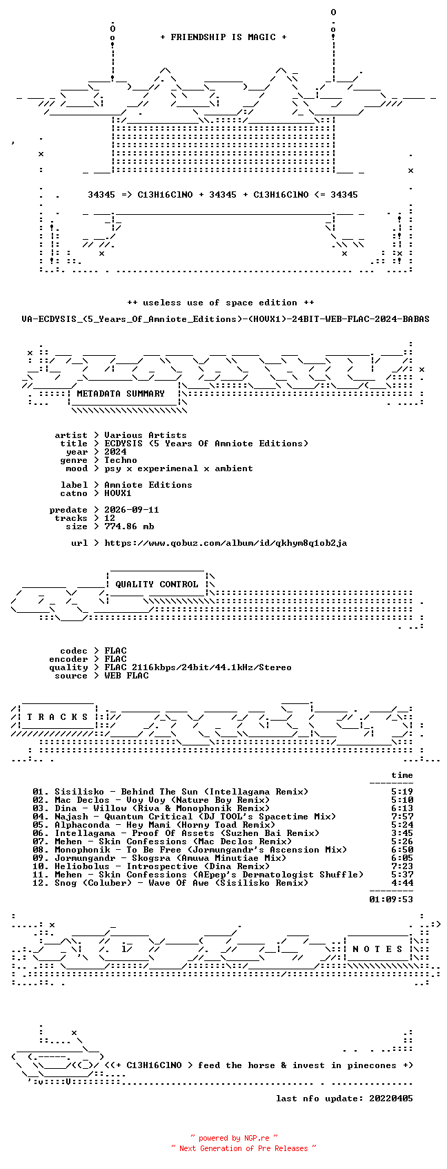 NFO for the release VA-ECDYSIS_(5_Years_Of_Amniote_Editions)-(HOVX1)-24BIT-WEB-FLAC-2024-BABAS by BABAS