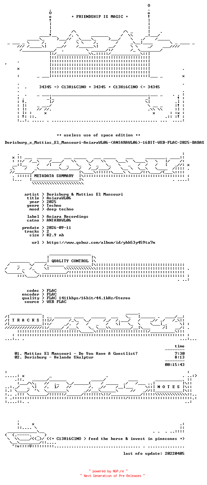 NFO for the release Dorisburg_x_Mattias_El_Mansouri-AniaraWL06-(ANIARAWL06)-16BIT-WEB-FLAC-2025-BABAS by BABAS